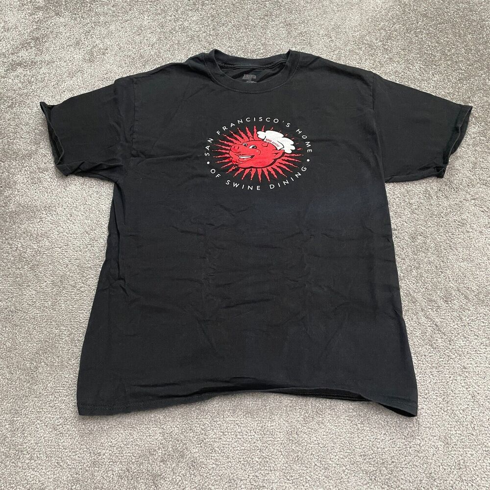 Hanes Beefy-T Graphic Tee Mens Large Black Crew Neck Short Sleeve Cotton T-Shirt